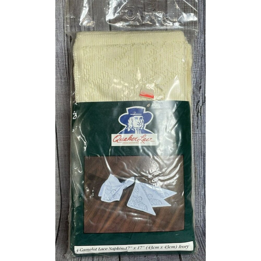 VINTAGE QUAKER CAMELOT LACE DINNER NAPKINS SET OF 4  17" X 17" Ivory NIP
